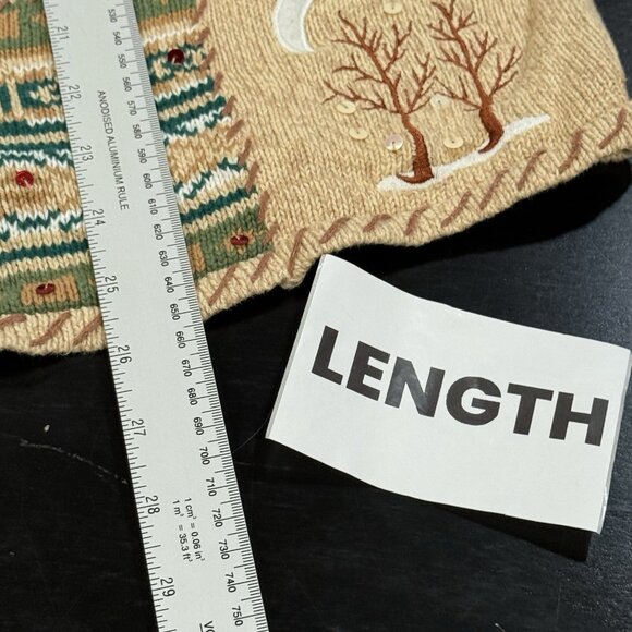 Crystal Kobe Embroidered Christmas Patchwork Tan Cardigan Sweater Womens Large - Picture 11 of 11